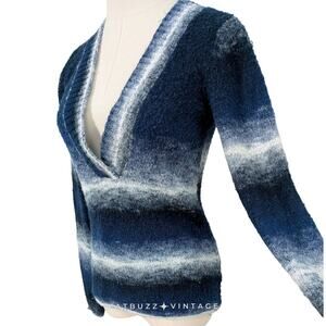 Energie V Neck Sweater L Blue Vintage Y2K Elena Bella Twilightcore Swan Stripe
